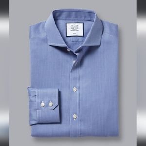 Charles Tyrwhitt spread collar non iron extra slim fit blue puppytooth shirt